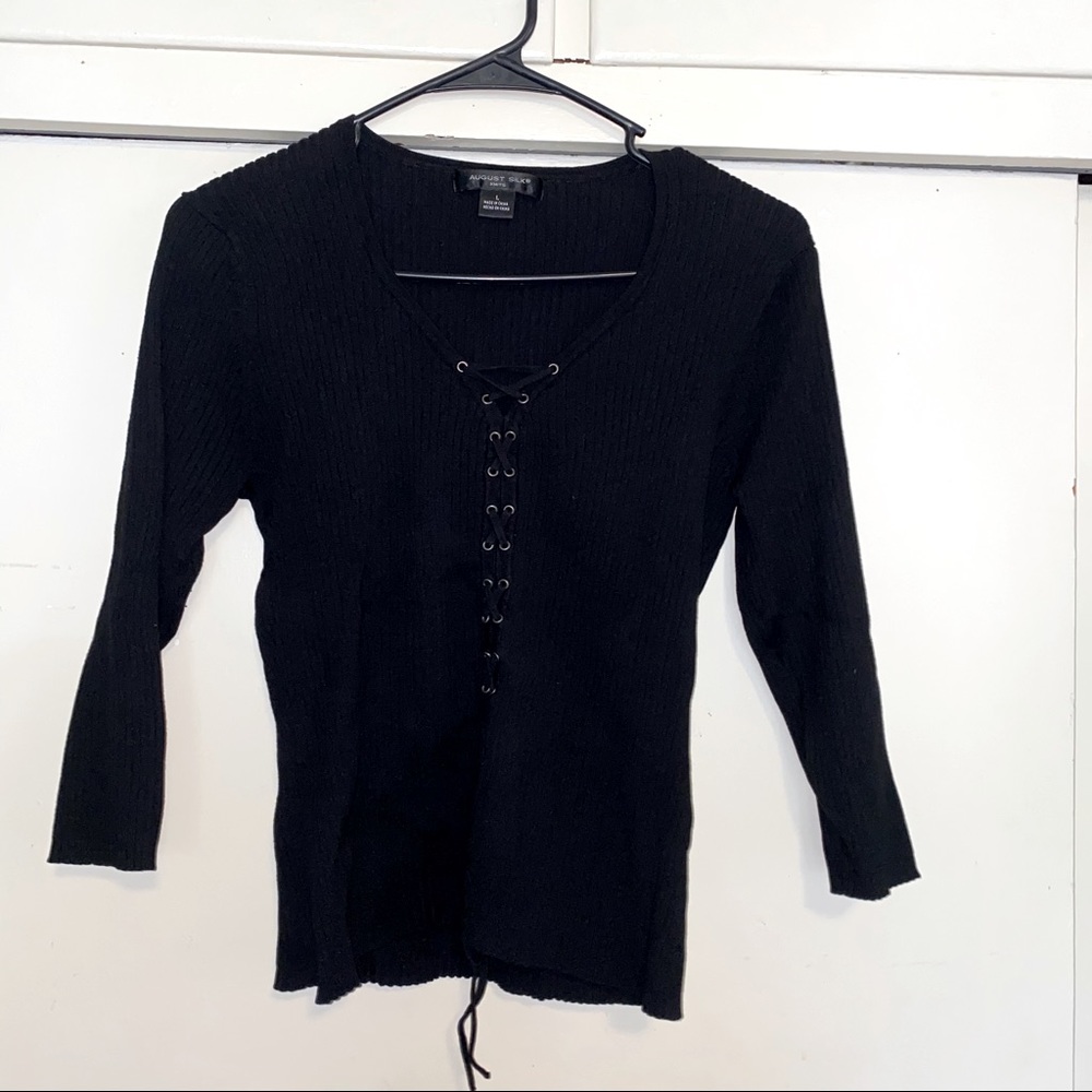 3/4 sleeve sweater with lace-up front detail